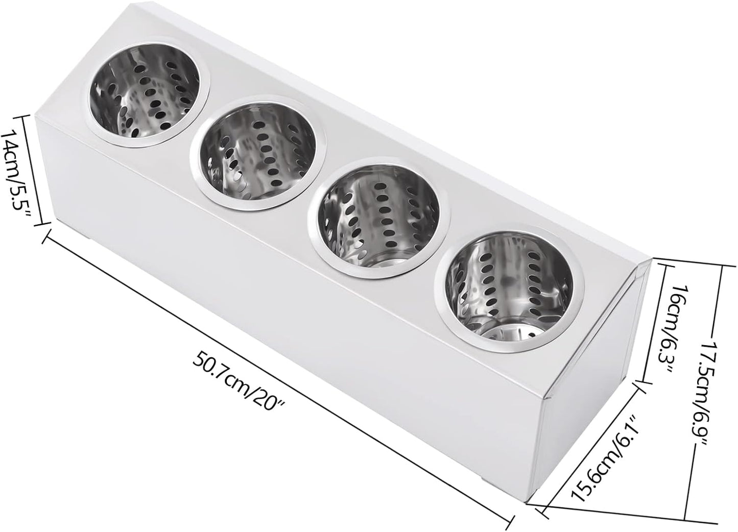 Commercial 4-Hole Stainless Steel Cylinder Flatware Silverware Utensil Holder Organizer Caddy, Detachable Countertop Utensil Dispenser for Forks Spoons Knives for Restaurant Kitchen Buffet