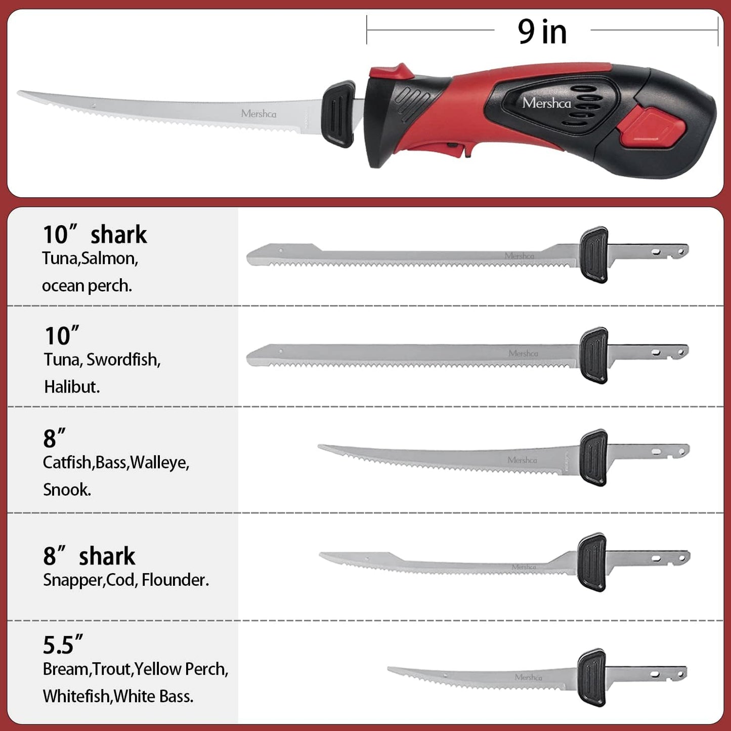 Cordless Electric Fillet Knife, with 5 Ti-Nitride S.S. Coated Non-Stick Reciprocating Blades & Cooling Hole Non-Slip Grip Handle & Practical handbag, Rechargeable Electric Knife for Fishing