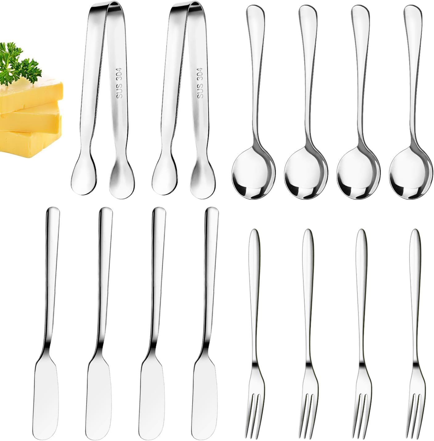 Cheese Butter Spreader Knife Set Charcuterie Accessories Charcuterie Boards Accessories Charcuterie Utensils Stainless Steel Spreader Knives Small Serving Tongs Mini Forks and Spoons for Pastry Making