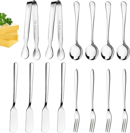 Cheese Butter Spreader Knife Set Charcuterie Accessories Charcuterie Boards Accessories Charcuterie Utensils Stainless Steel Spreader Knives Small Serving Tongs Mini Forks and Spoons for Pastry Making