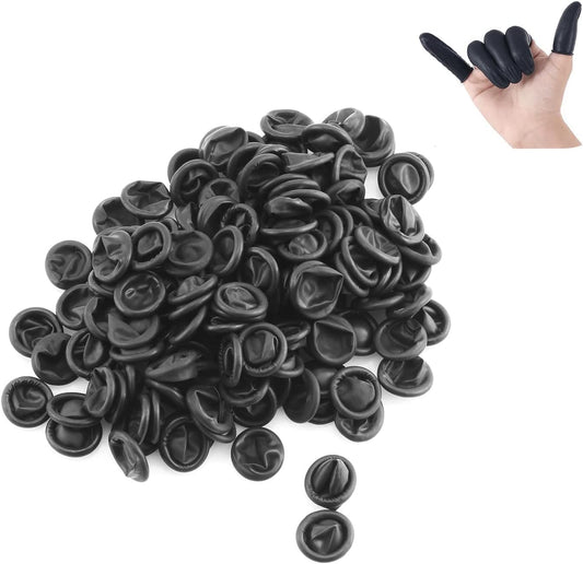 150pcs Disposable Latex Finger Cots Protective Fingertips Gloves Rubber Industrial Fingerstall Sleeves 65mmx25mm (Black)