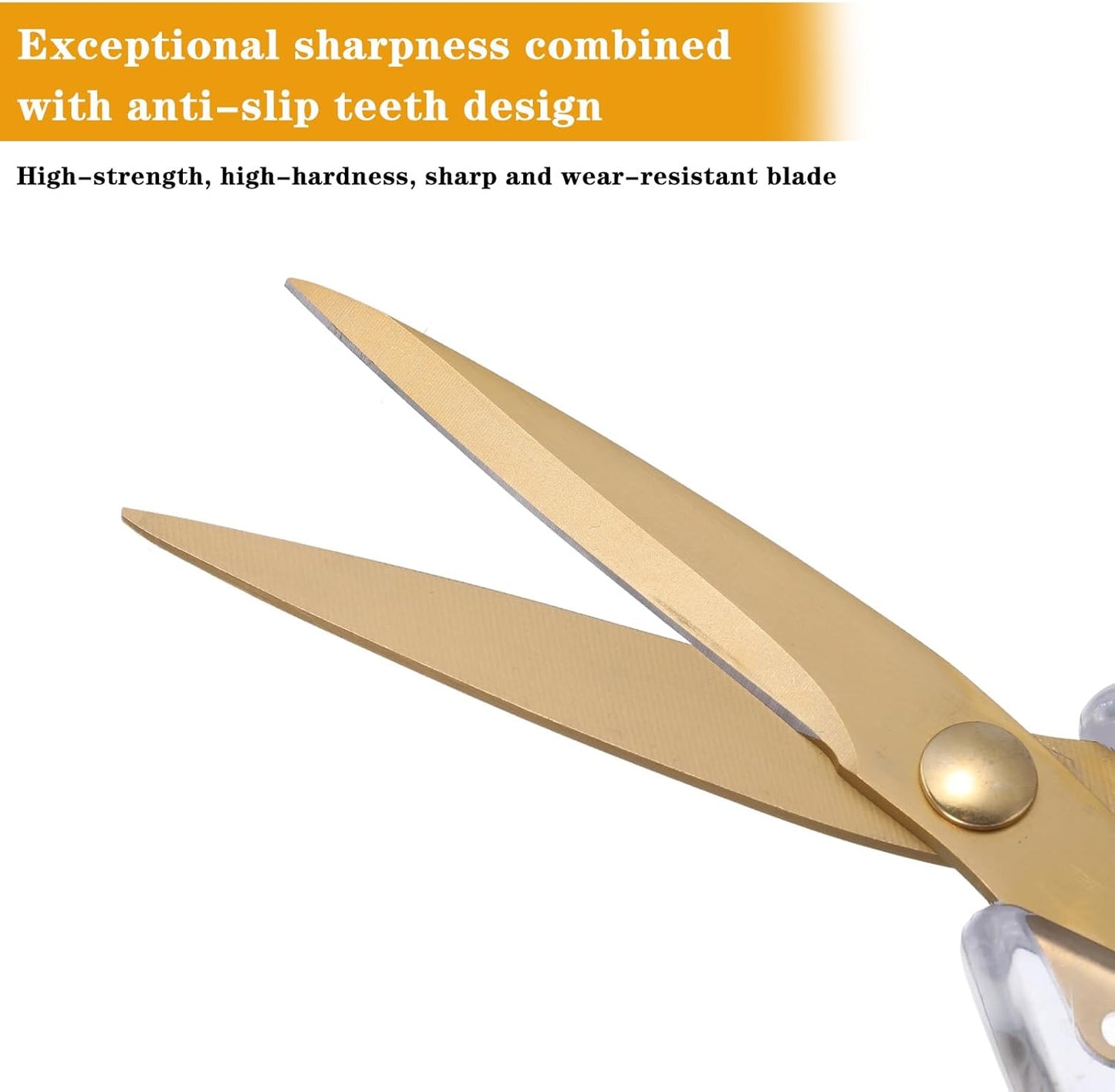 Kitchen Shears, 8 Inch Gold Scissor, Cooking Scissor, Cheese Scissors, Meat and Poultry Shears, Dishwasher Safe, Acrylic Handle Scissors, All Purpose Stainless Steel Utility Scissor（Clear）
