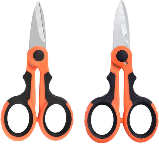 2 Pcs Fishing Scissors Multi-Purpose Cutting Electrician Tools Stainless Steel Serrated Electrician Shears for Cut Electrical Wire Iron Wires Meat Poultry Chicken