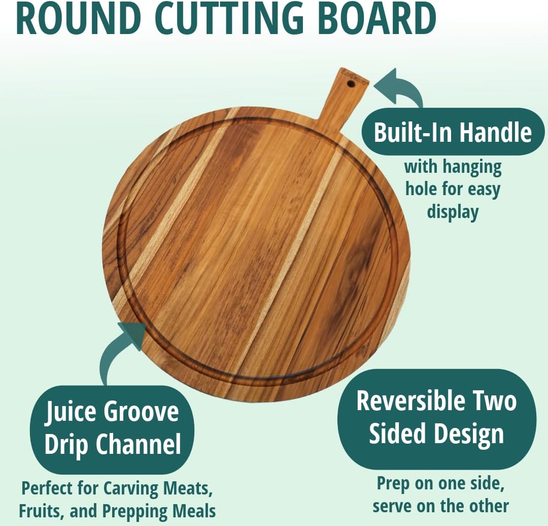 EcoDecors 18"x14" Extra Large Teak Cutting Board, Edge Grain Wood with Juice Groove & Handle, FSC Certified for Kitchen, Carving & Butcher Block Prep