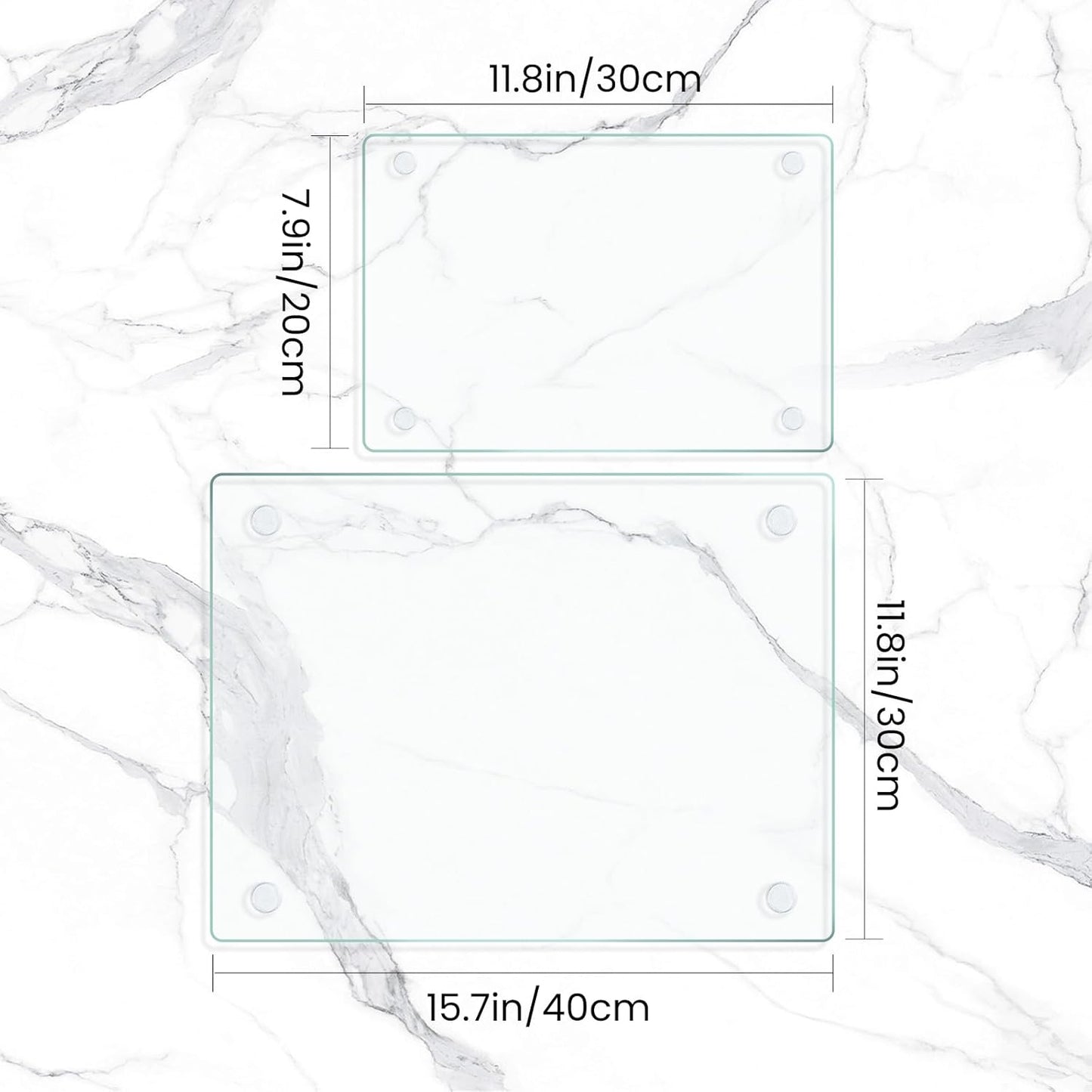 Mymonfif Tempered Glass Cutting Board for Kitchen, Clear Glass Board for Countertop, Heat Resistant, with Non-Slip Feet, 12x16" & 12x8" 2 Pcs Clear