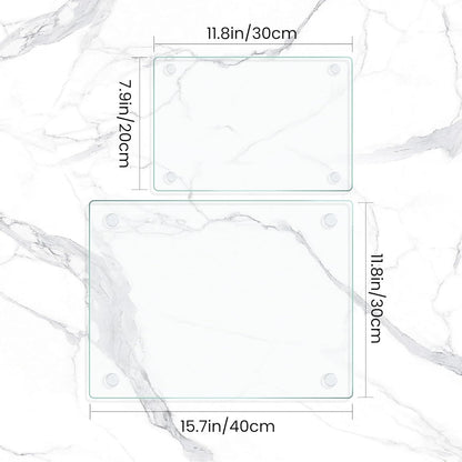 Mymonfif Tempered Glass Cutting Board for Kitchen, Clear Glass Board for Countertop, Heat Resistant, with Non-Slip Feet, 12x16" & 12x8" 2 Pcs Clear