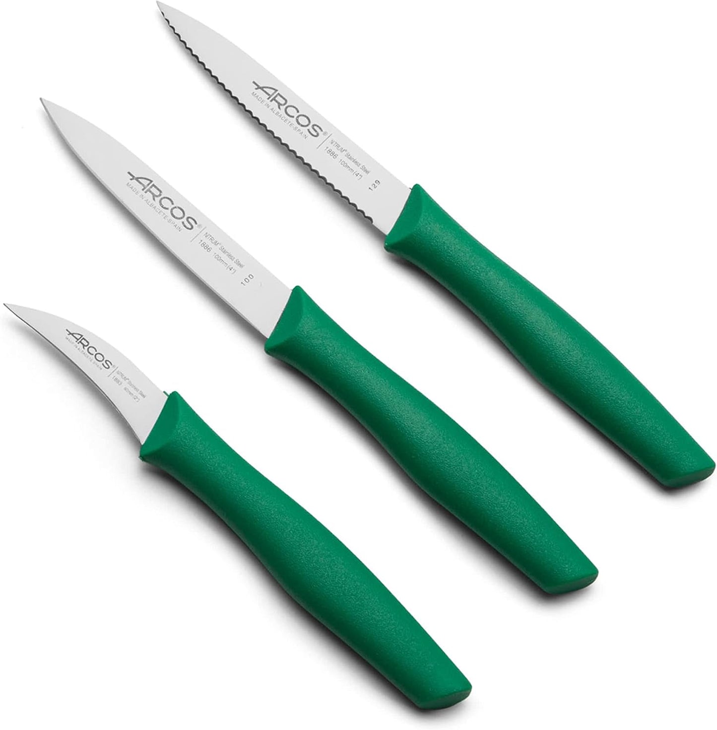 Arcos Set 3 pieces Paring Knife 3 Inch. 3 Paring Knives of Stainless Steel and Ergonomic Polypropylene Handle for Cutting Fruits, Vegetables and Tubers.. Series Nova. Color Black
