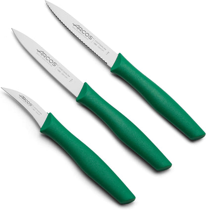 Arcos Set 3 pieces Paring Knife 3 Inch. 3 Paring Knives of Stainless Steel and Ergonomic Polypropylene Handle for Cutting Fruits, Vegetables and Tubers.. Series Nova. Color Black