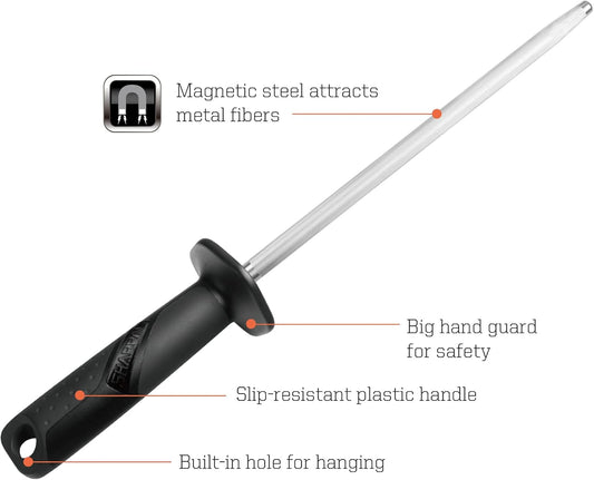 SHARPAL 119N Diamond Sharpening Steel – Professional Solid Knife Sharpener Honing Rod with Built-in Angle Guides, Sharpens, Realigns, and Polishes Edges for Chef and Kitchen Knives Mothers Day Gifts