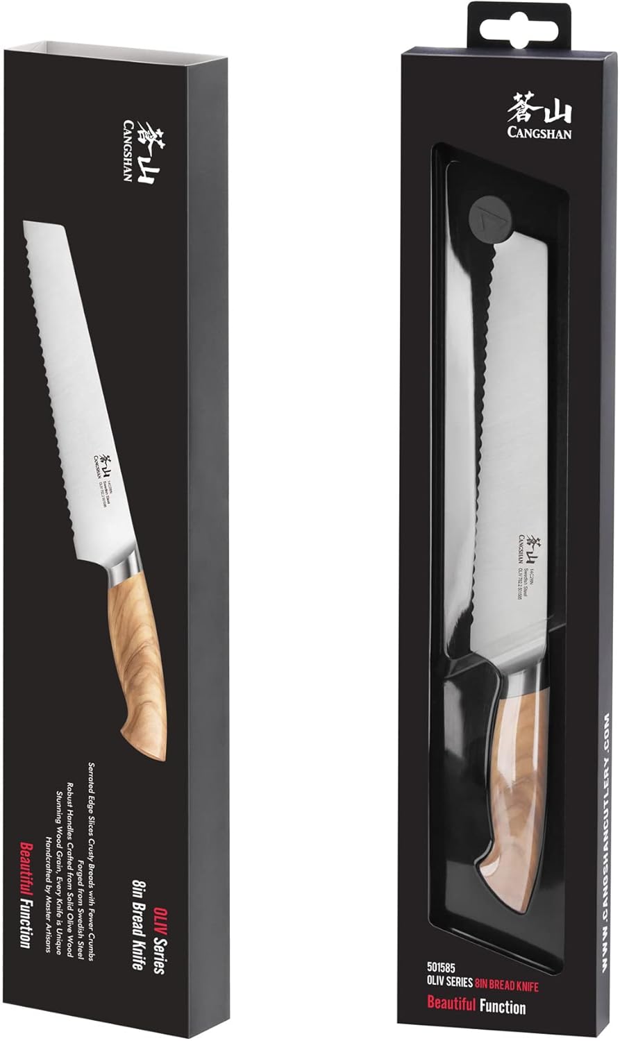 Cangshan OLIV Series 8-Inch Bread Knife, Swedish 14C28N Steel Forged, 501585