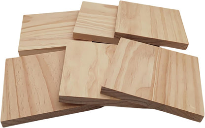 6PCS Unfinished Wood Square Blocks for Crafts, 6x6x1in Blank Wooden Squares Pine Wood Boards for Carving,DIY Wood Coasters,Painting & Burning