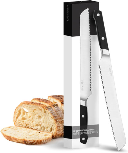 Misen Serrated Bread Knife - High-Carbon Japanese AUS8 Steel - Perfect for Soft Foods, Bread, Pastries, and Fruits - Verstatile Slicer, Razor-Sharp Edge, Durable Blade, Ergonomic Handle - 5", Blue