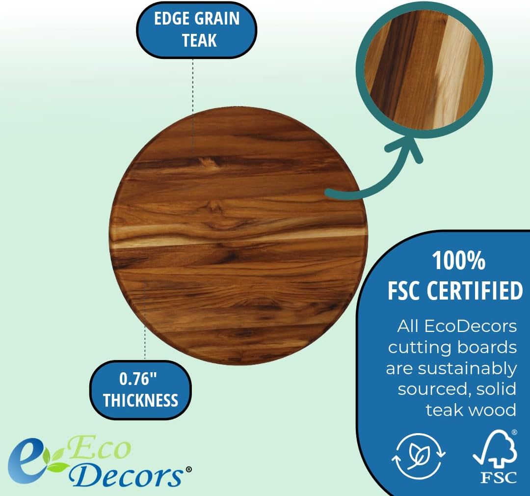 EcoDecors 18"x14" Extra Large Teak Cutting Board, Edge Grain Wood with Juice Groove & Handle, FSC Certified for Kitchen, Carving & Butcher Block Prep