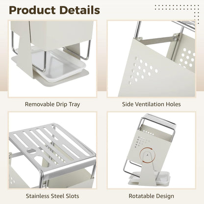 Universal Kitchen Cutter Block Holder, Rotating Stainless Steel Cutting Tool Organizer for Countertop, 9 Slots for Scissors and Sharpening Rod, Minimalist Kitchen Storage Rack for Cutters