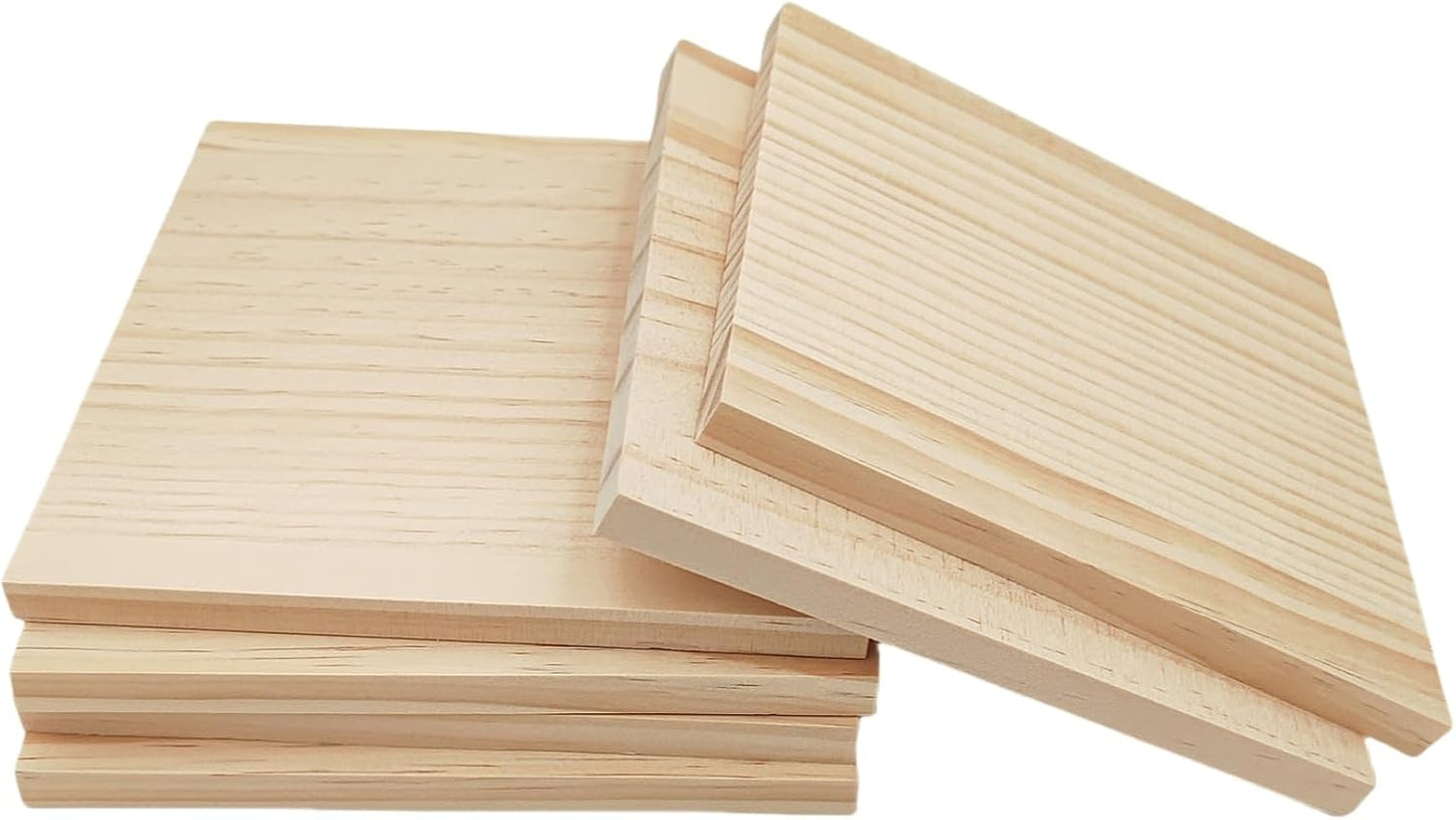 6PCS Unfinished Wood Square Blocks for Crafts, 6x6x1in Blank Wooden Squares Pine Wood Boards for Carving,DIY Wood Coasters,Painting & Burning