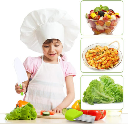 HOTUT Montessori Kitchen Tools,6Pieces Knives for Kids Nylon Kids Safe Cooking Knives Serrated Edges,Y Peeler For Cooking and Cutting Fruit,Suitable for Children and Beginners