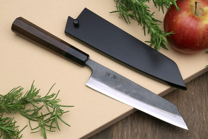 Yoshihiro Mizu Yaki Blue High Carbon Steel #1 Black Forged Petty Kiritsuke Japanese Utility Knife Shitan Handle (6'' (150mm) & Saya)