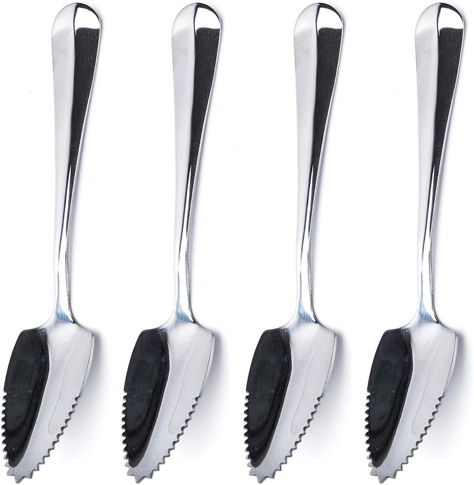 JUCOXO Grapefruit Spoons Set, 4 Pieces 6.1 inch Stainless Steel Half Serrated Citrus Fruit Vintage Dessert Spoons Gift for Kitchen