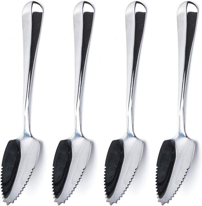JUCOXO Grapefruit Spoons Set, 4 Pieces 6.1 inch Stainless Steel Half Serrated Citrus Fruit Vintage Dessert Spoons Gift for Kitchen