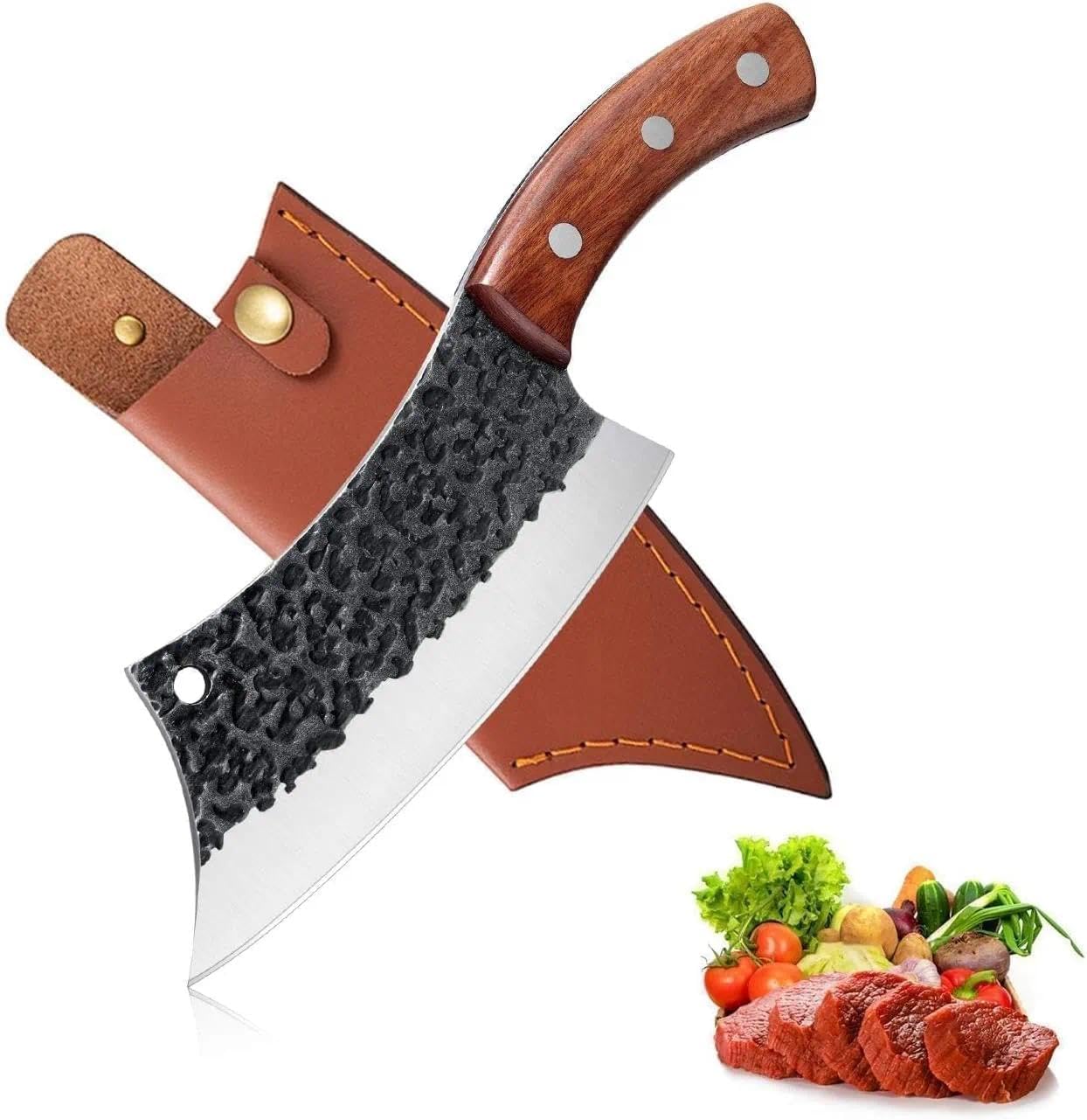 Freelander Butcher Knife Set 3 PCS, Japanese Chef Knife Set with Roll Bag, Full Tang Meat Cleaver for Kitchen & Camping & BBQ, Gift for Men