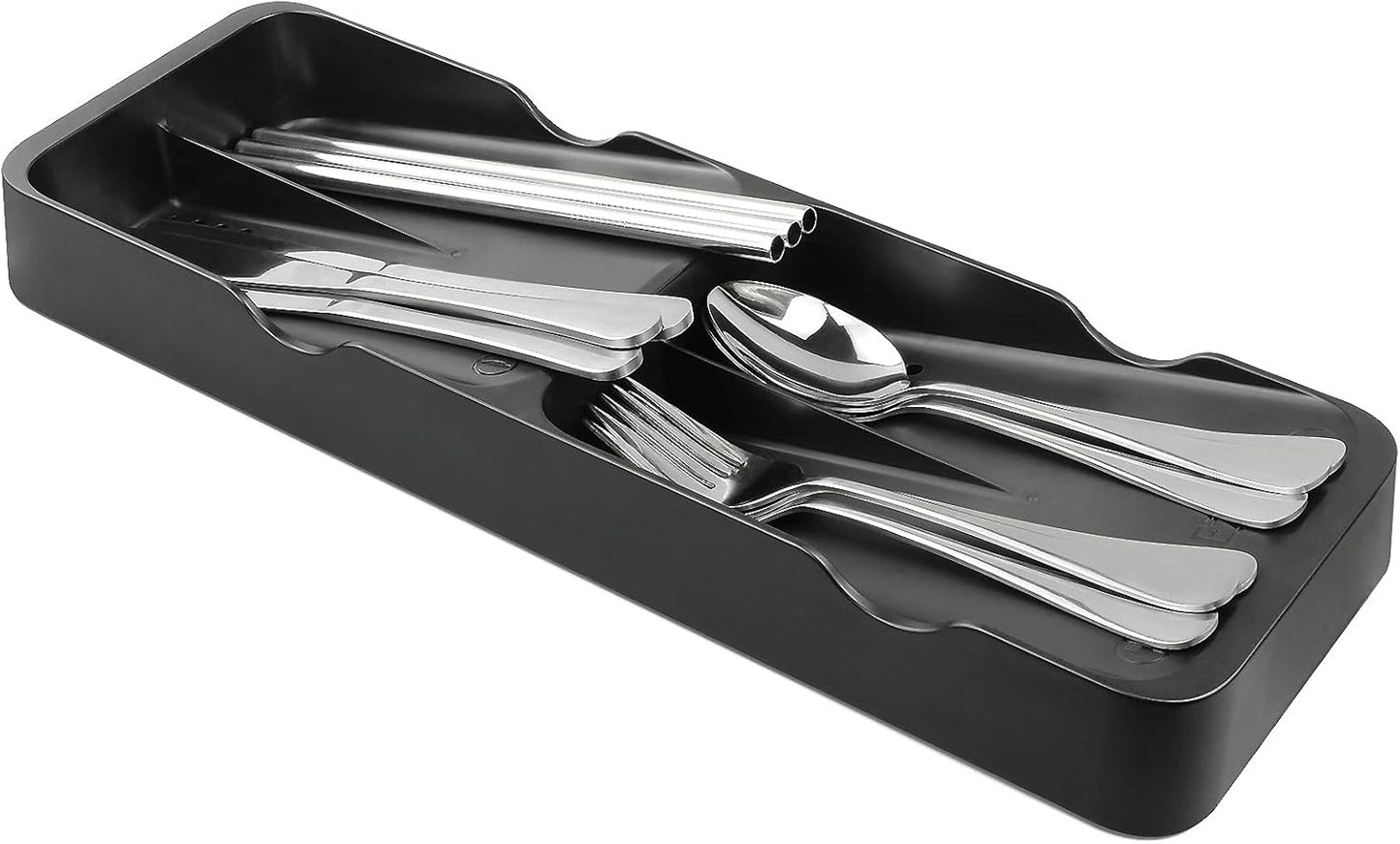 Kitchen Drawer Organizer Small Silverware Organizer/Utensil Holder and Cutlery Tray for Flatware and Silverware Partition Storage (Black - Flatware Organizers Only)