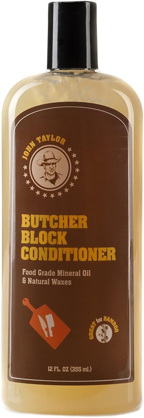 John Taylor 12Oz Butcher Block Wood Conditioner, Made from Food Grade Mineral Oil, Beeswax, and Carnauba Wax for Conditioning and Preservation, Cutting Board Oil, Wood Polish, Made in USA