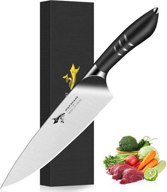 MAD SHARK 8 Inch Chef Knife, Professional Kitchen Knife with German High Carbon Steel, Ultra Sharp & Ergonomic Handle for Meat, Vegetables Cooking Knife for Mens, Mom & Dad Birthday Gifts (Gift Box)