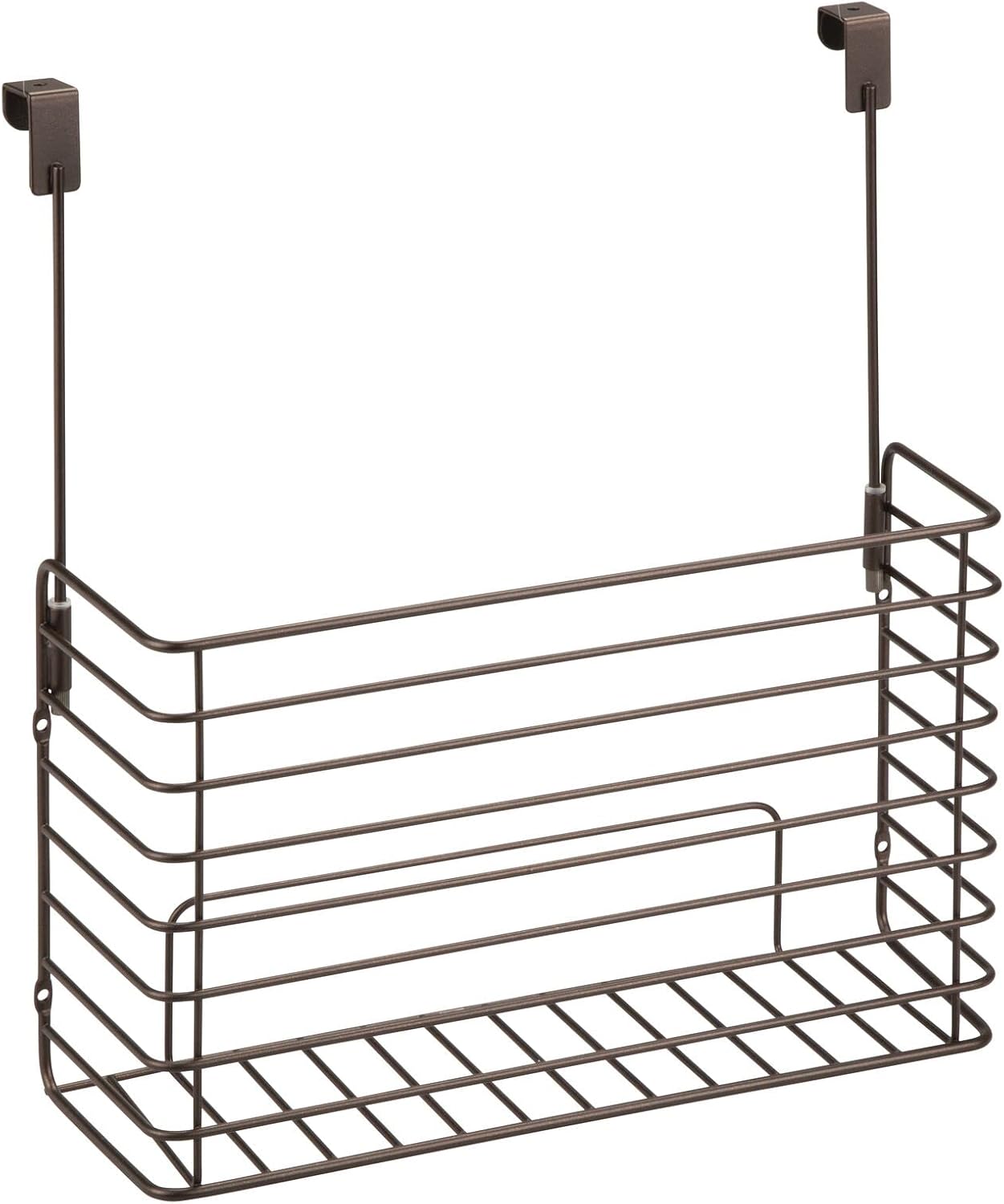 mDesign Over The Cupboard Hanging Storage Basket – Metal Bakeware Organiser and Cutting Board Holder – Excellent Kitchen Storage Solution – Bronze