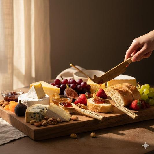 Natural Wooden Cheese Knife Set – 4 Piece Handmade Cheese Tools with Bamboo Handle | Eco-Friendly Cheese Cutter Set for Charcuterie Board, Cheese Serving & Dessert | Sustainable Kitchen Gift