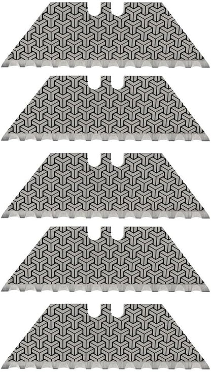 NDZ Performance Serrated Steel Blade Replacement for Utility Knife & Box Cutters, Custom Double Sided Laser Engraved Designs, Silver - Skull - 3 Pack