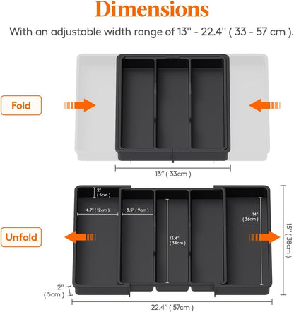 Kitchen Drawer Organizer | Expandable Cooking Utensil Tray | Adjustable Cutlery Flatware Holder | Plastic Spatula/Spoons/Forks/Knives Tool & Gadgets Storage Divider (Pack of 1,Multicolor)
