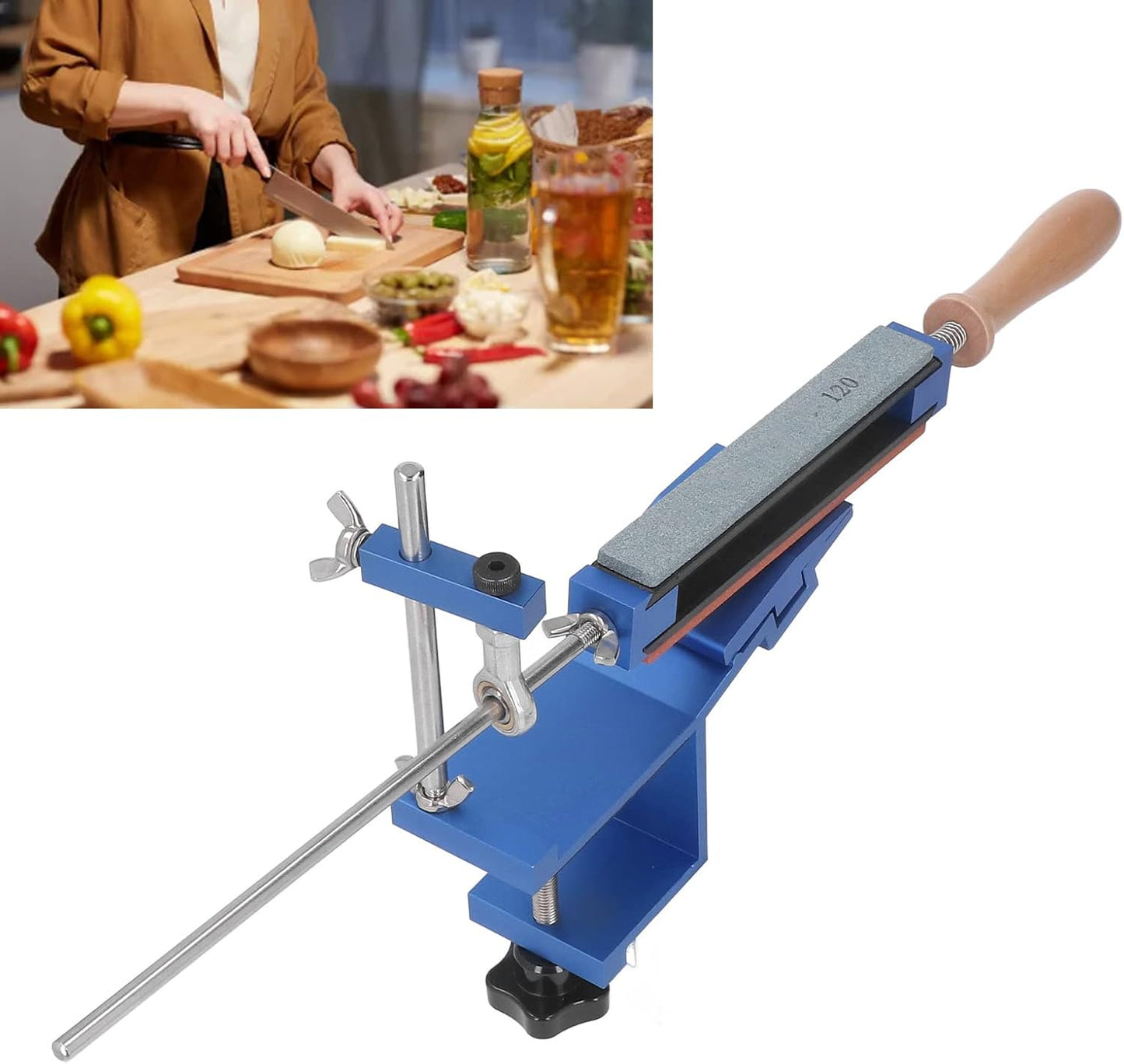 Professional Knife Sharpener with 10 Whetstones, 360° Rotation Flip Design Fixed Angle Stainless Steel, Chef Knife Sharpening Kit, Abrasive Holding System Tools for Kitchen