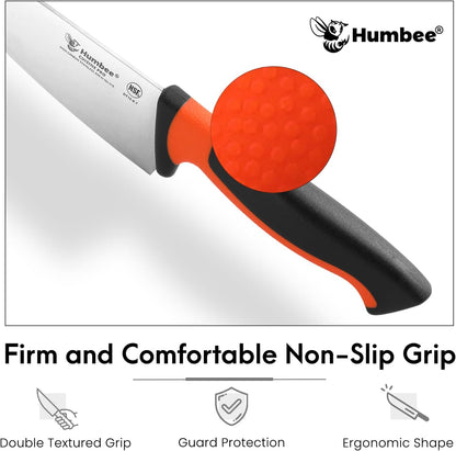 7.5-Inch Nakiri Knife, High Carbon Stainless Steel Hollow Grind Blade, Razor Sharp Edge, Ergonomic Non-Slip Handle, Cleaver Style, DT-50 Series, Orange