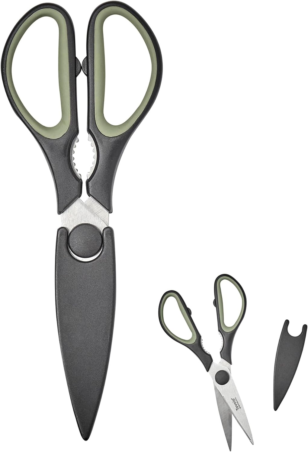 Tovolo Elements All Purpose Kitchen Shear with Cover Sheath Heavy Duty Meat Poultry Sharp Kitchen Utility Scissor Dishwasher Safe Soft Comfort Grip Silicone Handle Magnetic Sheath, Black & Blue Haze
