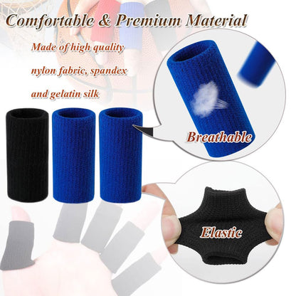 Finger Sleeves Protectors, 10Pcs Sport Finger Sleeves Elastic Thumb Brace Support for Basketball Golf Premium Fingers Sleeve for Arthritis Perfect for Relieving Pain (10PCS black set)
