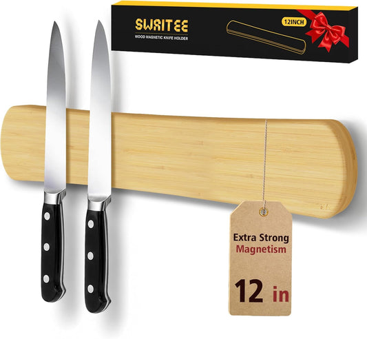 Swaitee Magnetic Knife Holder for Wall, 16 Inch Acacia Wood Magnetic Knife Strip, Kitchen Storage Organizer, Fridge Side Mount, Housewarming Gifts for New Home
