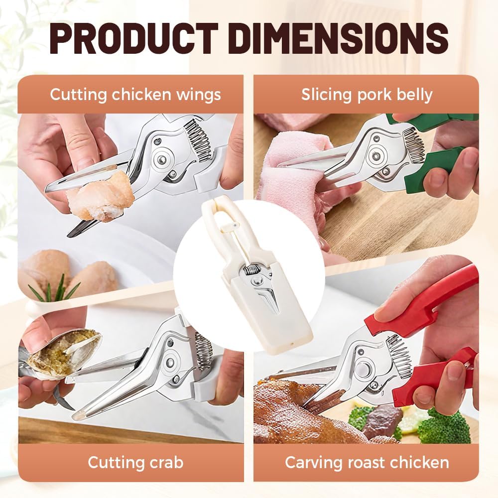 Multifunctional Labor-Saving Kitchen Shears, 2025 Heavy Duty Kitchen Scissors for Food, High Carbon Steel Culinary Shears for Chicken, Meat, Seafood, and Bone Cutting with Ergonomic Handle (White)