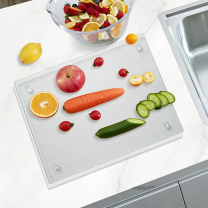 Mymonfif Tempered Glass Cutting Board for Kitchen, Clear Glass Board for Countertop, Heat Resistant, with Non-Slip Feet, 12x16" & 12x8" 2 Pcs Clear