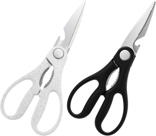 2Pcs Kitchen Scissors All Purpose Shears Heavy Duty Come Apart Poultry Shears Stainless Steel Cooking Utensils Gadgets Soft Grip Comfort Handle for Meat Chicken Fish Poultry
