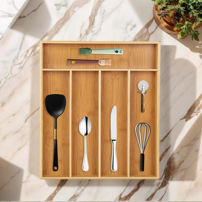 Bamboo Drawer Organizer Expandable Cutlery Tray Adjustable Utensils Holde