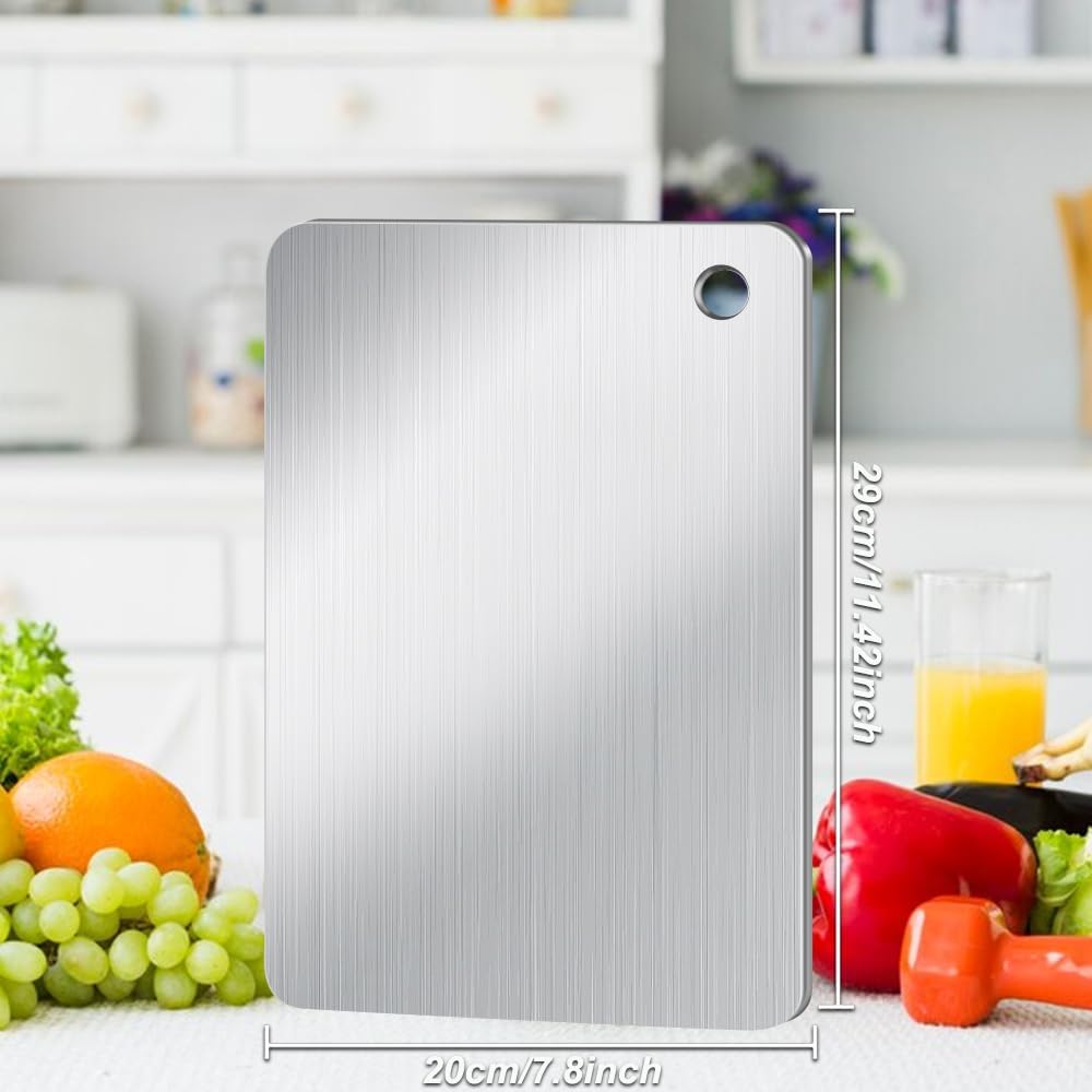 Titanium Cutting Board Set of 3 for Kitchen, Stainless Steel Double-Sided Food-Grade Cutting Boards for Meat Cheese Vegetable Fruit (S M L)