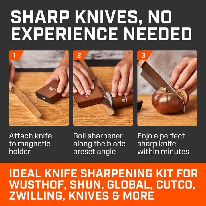 Tumbler Rolling Knife Sharpener™ Knife Holder Pro & Protective Stand - Knife Sharpening Made Easy - Complete Knife Sharpening System for Kitchen Knives - Virtual Bundle