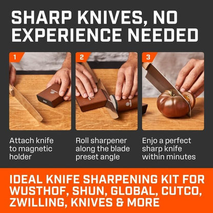 Tumbler Rolling Knife Sharpener™ Knife Holder Pro & Protective Stand - Knife Sharpening Made Easy - Complete Knife Sharpening System for Kitchen Knives - Virtual Bundle