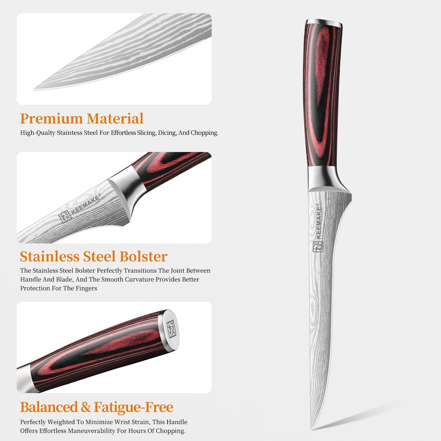 KEEMAKE Fillet Knife 6 Inch, Super Sharp Boning Knife High Carbon Stainless Steel Deboning Knives for Meat Cutting, Fish Knive with Ergonomic Pakkawood Handle with Gift Box, Father Day Gifts