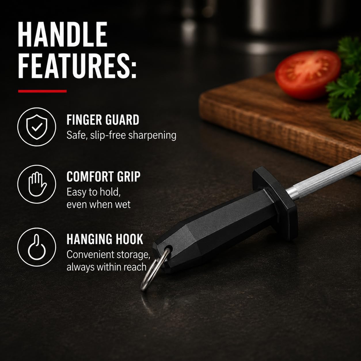 Professional Butcher’s Honing Steel – Round Rod for Chefs, Meat Cutters, and Home Kitchens – Carbon Steel Knife Alignment Tool with Non-Slip Handle (14 inch)