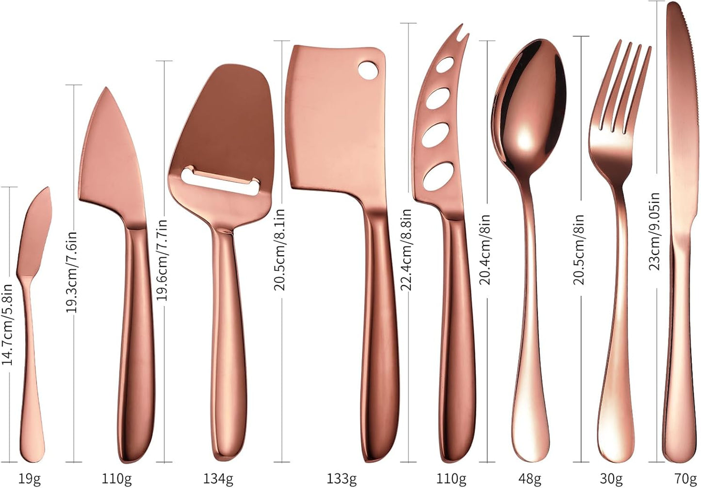 Copper Cheese Knives Set 7 Pieces Stainless Steel Kitchenware Utensils Gadgets 7 Pieces Cheese Knife,Cheese Spreader,Cheese Forks,Cheese Slicer,Cheese Cutter,Butter Knife