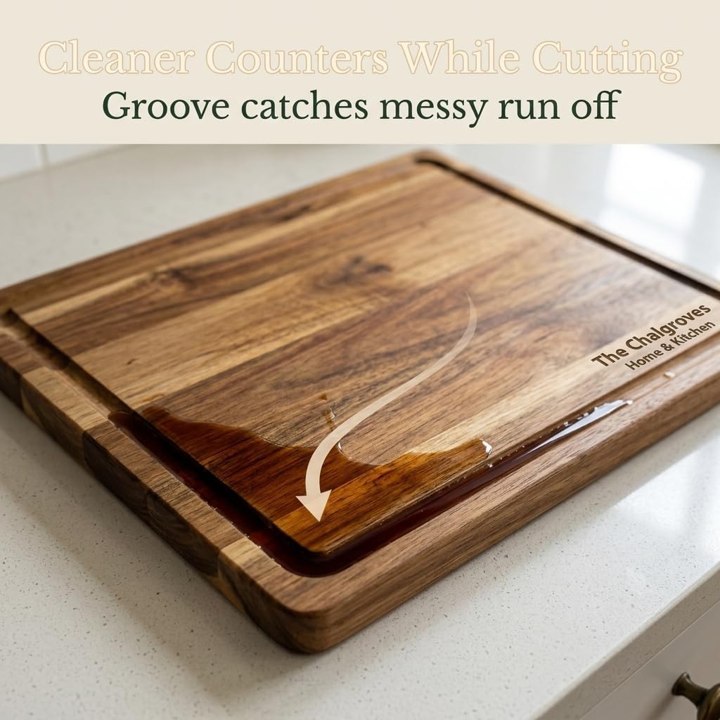 Indonesian Acacia Wood Cutting Board Set of 3 | Extra Thick 0.8″ Wooden Chopping Boards with Deep Juice Grooves | FSC Certified | Warp-Resistant & Knife-Friendly | Large, Medium & Small
