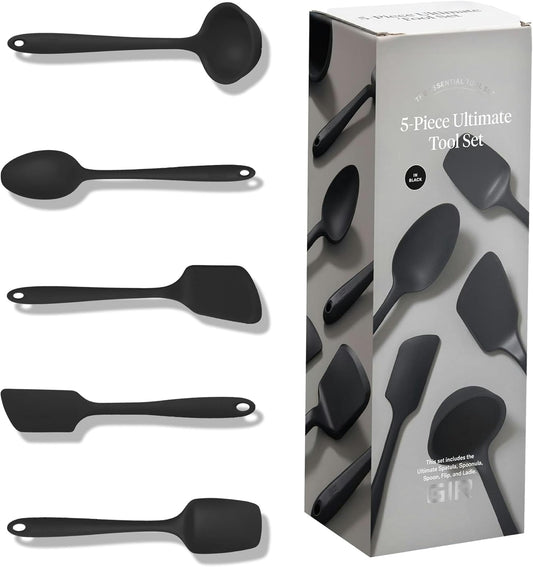 GIR: Get It Right 5 Piece Silicone Ultimate Kitchen Utensils Set - Ladle, Spatula, Flip, Spoon & Spoonula - Non-Toxic Cooking Utensils for Nonstick Cookware, Cooking and Baking - Red