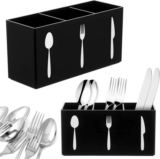 Cutlery Storage Organizer Silverware Caddy Utensil Holder Countertop Knife Spoon and Fork Organizer Kitchen 3 Section Tableware Storage Box Indoor Party Outdoor Tableware Holder