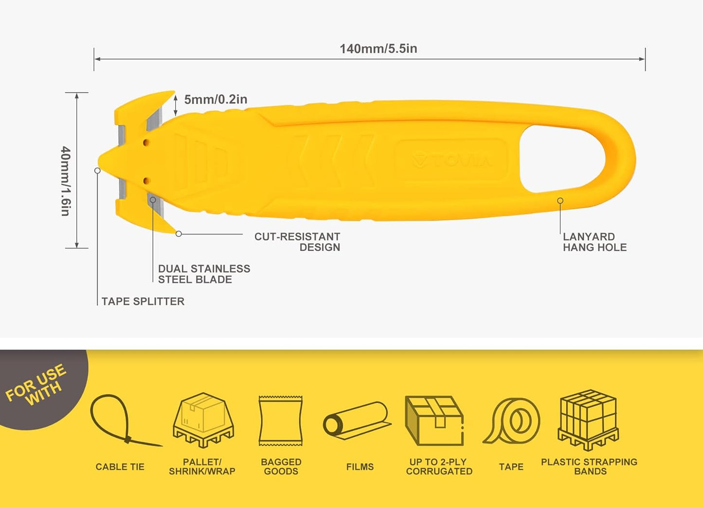200 Pcs Safety Knife Box Cutter T TOVIA Utility Cutter and Package Opener with Recessed Concealed Stainless Steel Blade for Household, Warehouse, Workshop